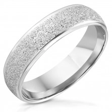 Stainless steel ring - glossy edges, glittery sand stripe 