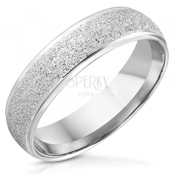 Stainless steel ring - glossy edges, glittery sand stripe 