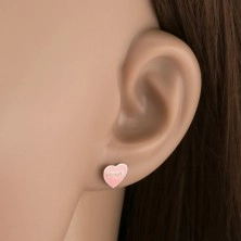 Silver 925 earrings - pink heart, Love