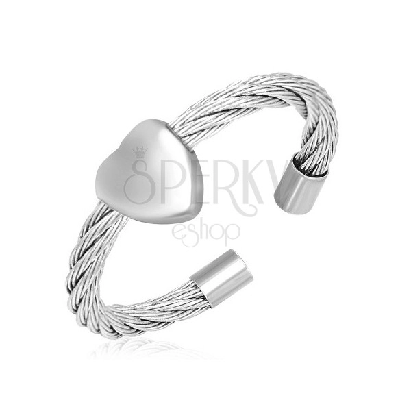 Twisted steel wire ring with heart