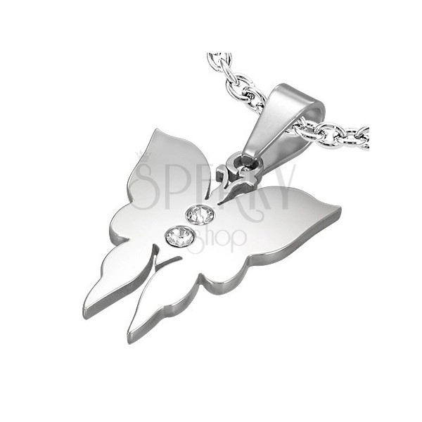 Small steel pendant - butterfly with two zircons