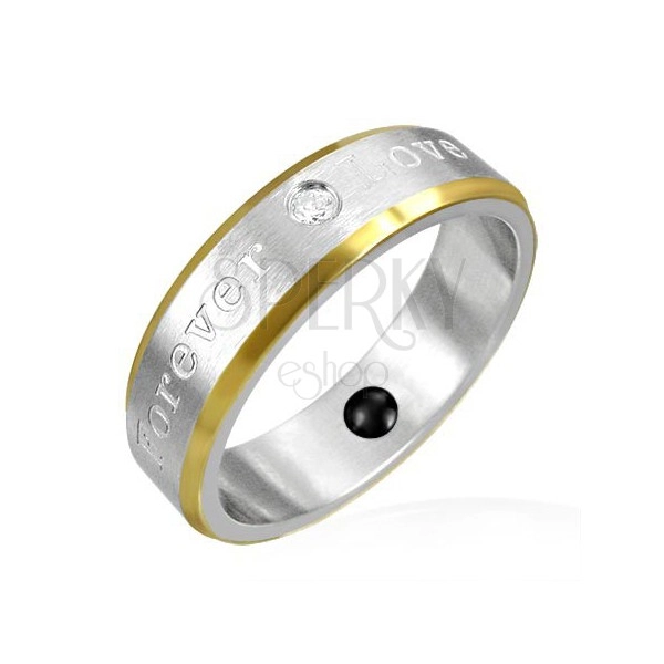 Magnetic steel ring - golden edges, romantic engraving