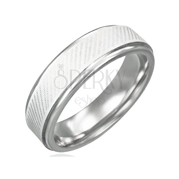 Stainless steel ring - diagonal lines