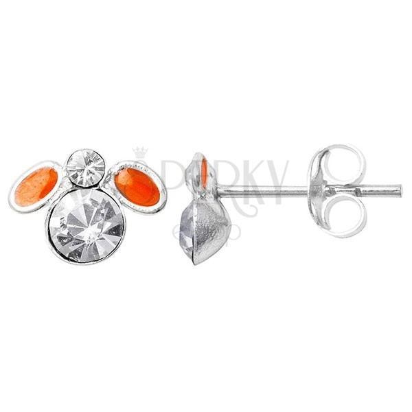 Silver earrings 925 - orange drosophila with clear zircons