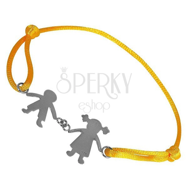 Silver bracelet 925 - boy and girl on yellow rope, holding hands