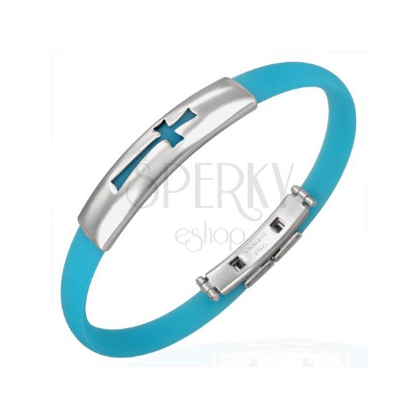 Rubber bracelet - cross pattern, aqua blue
