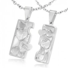 Stainless steel couple pendants - engraved tags, hearts
