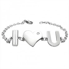 Bracelet made of surgical steel with inscription I Love You and zircon