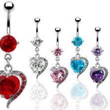 Belly button ring - zirconic heart with metal outline