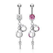 Navel ring - handcuffs, key and zircons