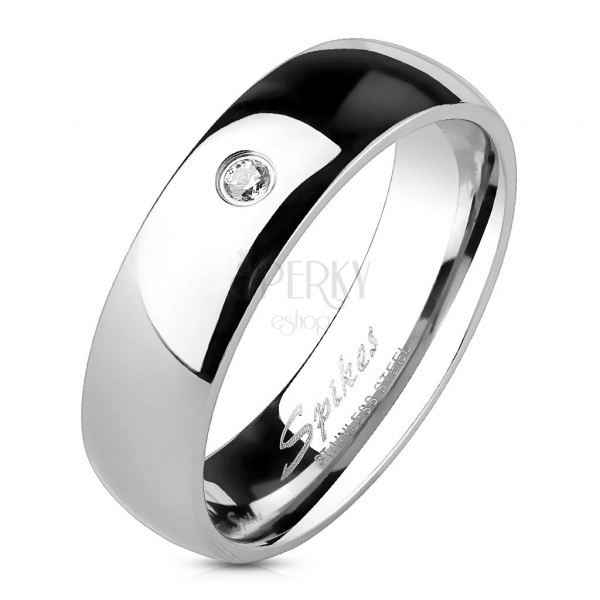 Band made of stainless steel - mirror-polished, embedded zircon, 6 mm