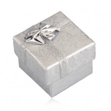 Present box - silver roses, silver ribbon, 40 mm