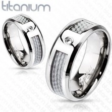 Titanium ring - mesh white pattern with zircon