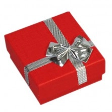 Present box for rings - red colour, bow of silver colour