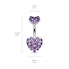 Belly bar - two pave gemmed hearts 