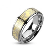Tungsten ring with strip in gold colour and zebra motif