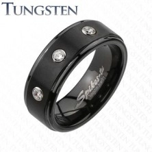 Tungsten ring - black surface with three clear zircons