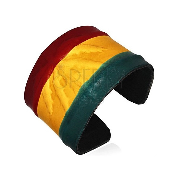 Leather RASTA bracelet - protruding marijuana, Jamaica colours