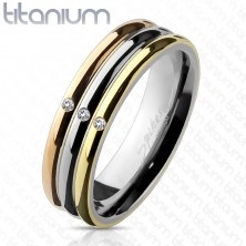 Tri-coloured titanium ring with zircons
