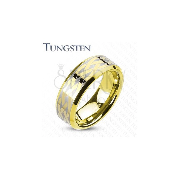 Tungsten band with Celtic Knot in golden colour