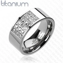 Ring made of titanium with gem paved rectangle
