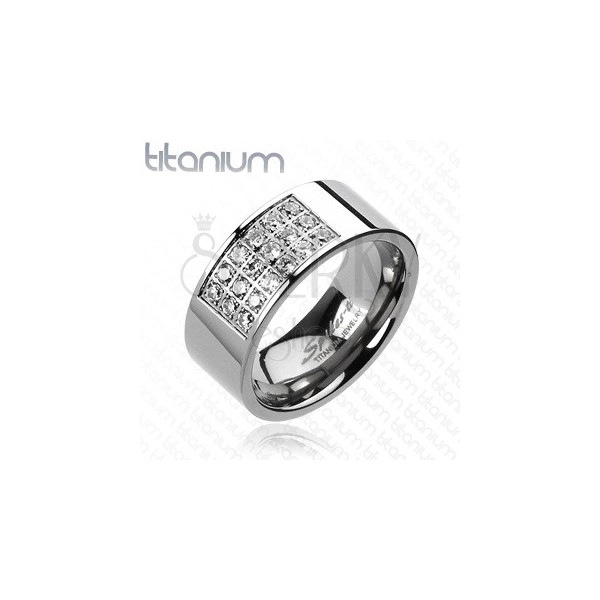 Ring made of titanium with gem paved rectangle