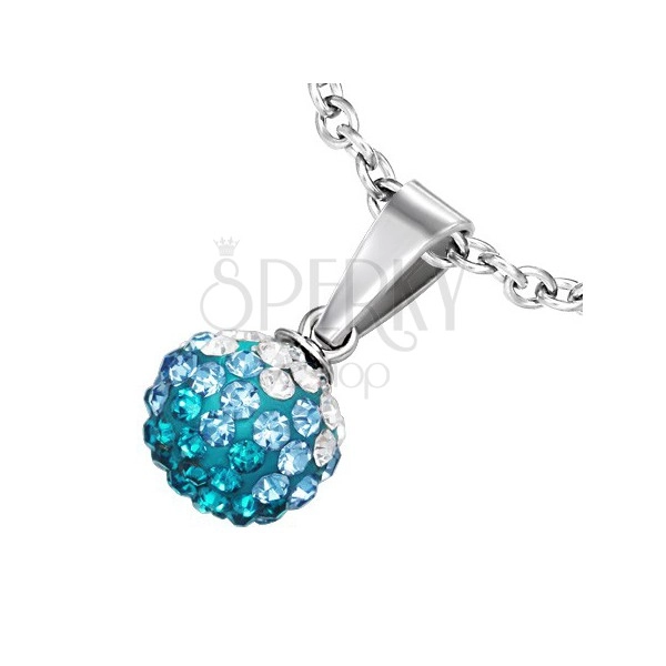 Steel pendant - gem paved ball combining three colours