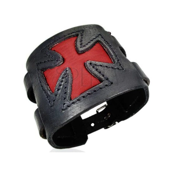 Black leather bracelet with Maltese cross