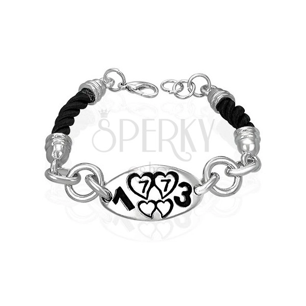 Bracelet with black twisted cords and numbers