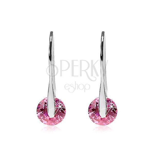 Steel earrings in silver colour with pink round zircons
