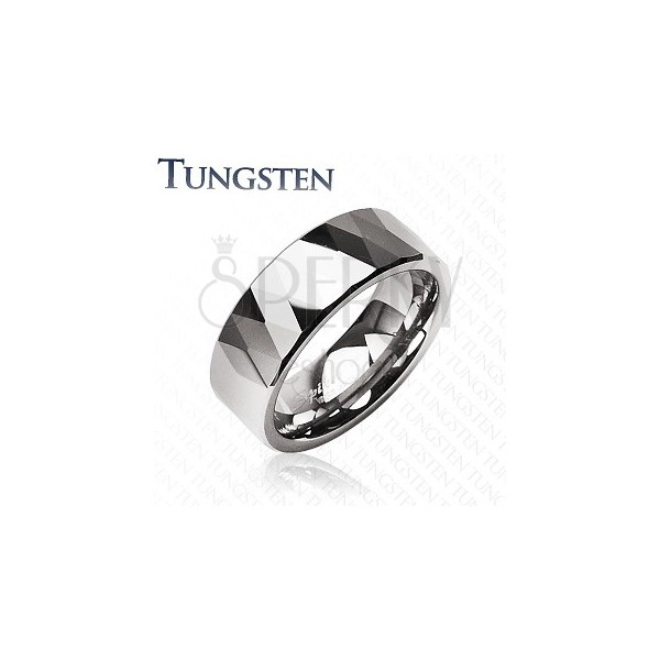 Tungsten ring - shiny rhombuses and triangles, silver colour