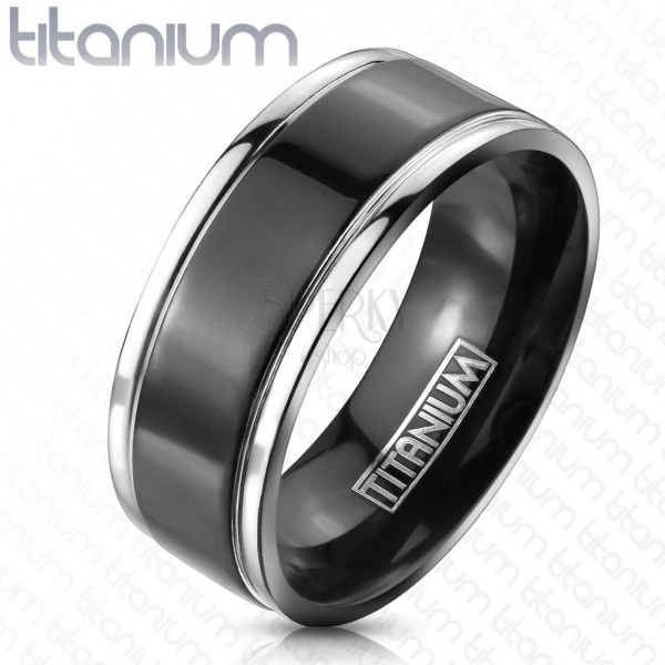 Titanium band with black centre and silver lining