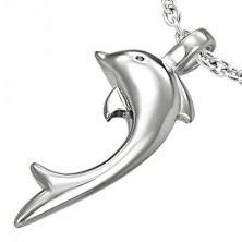 Pendant made of 316L steel in silver colour, shiny dolphin