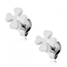 Steel stud earrings - shiny four-leaf clover for good luck