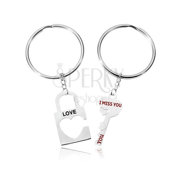 Keychain for two - key, padlock and zircons