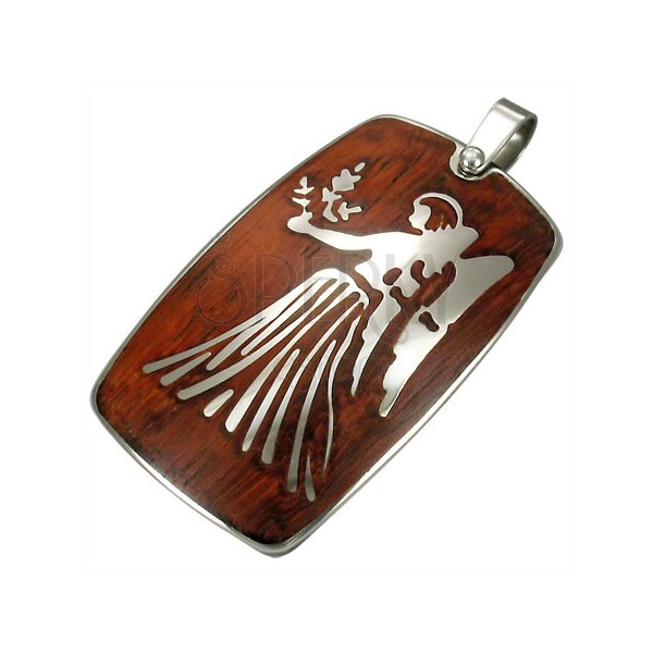 Steel pendant with wooden backgrond - Zodiac sign Virgo