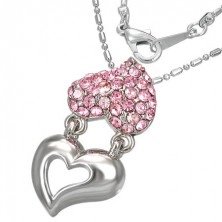Necklace - holding metal and zircon heart, pink zircons