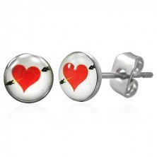 Earrings made of surgical steel - red heart with arrow