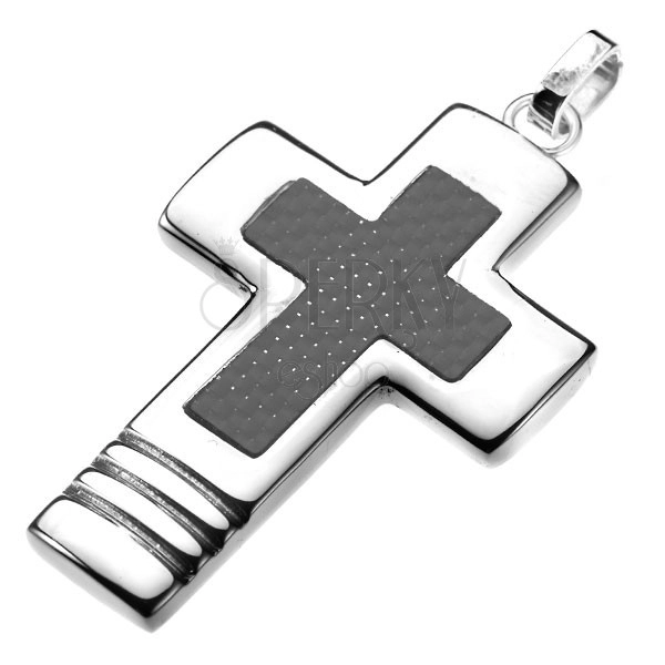 Surgical steel pendant - wide cross with carbon cross inside