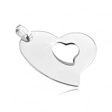 Steel pendant - asymmetric heart with heart cut