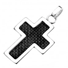 Surgical steel pendant - silver outline of cross with black structure