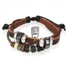Leather bracelet with beads and padlock with heart