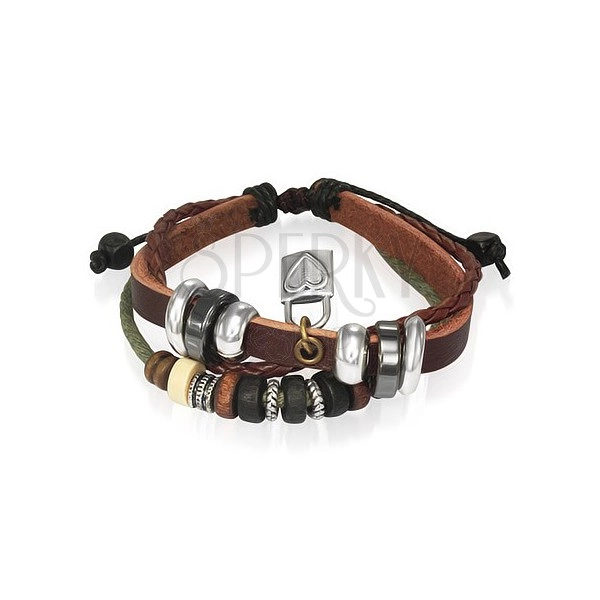Leather bracelet with beads and padlock with heart
