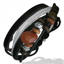 Leather Karma bracelet with beads and black and white laces