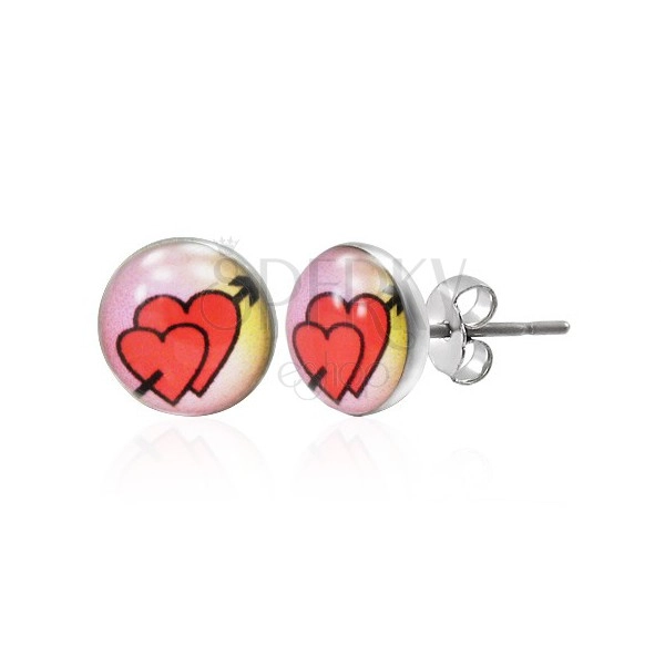 Stud earrings made of 316L steel - love hearts with arrow