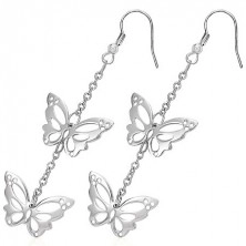 Earrings made of surgical steel - cut butterflies on chain, hooks