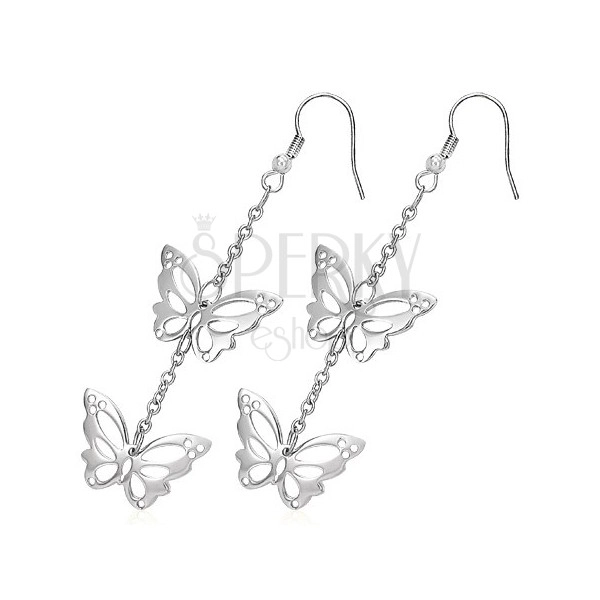 Earrings made of surgical steel - cut butterflies on chain, hooks