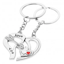 Couple keychains - two heart halves, arrow and hearts