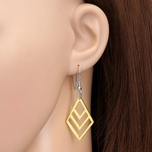 Earrings made of surgical steel in gold colour, rhombus contours, hooks