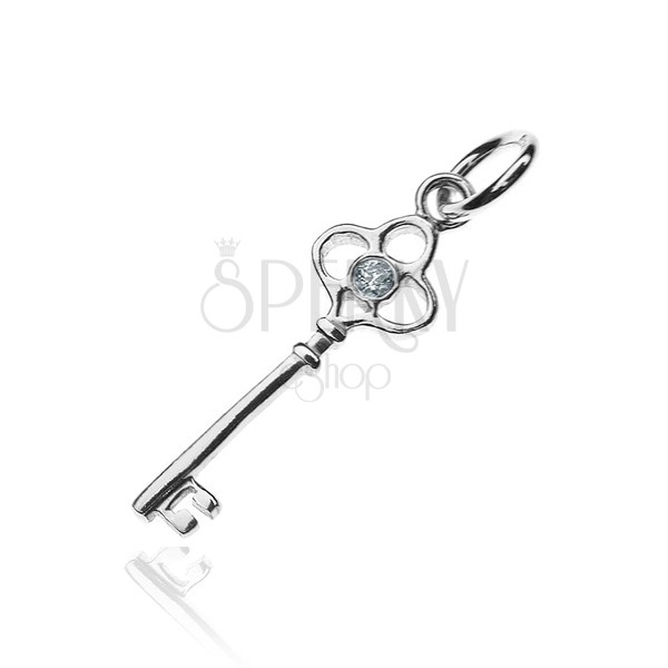 Sterling silver pendant 925 - decorative key with zircon